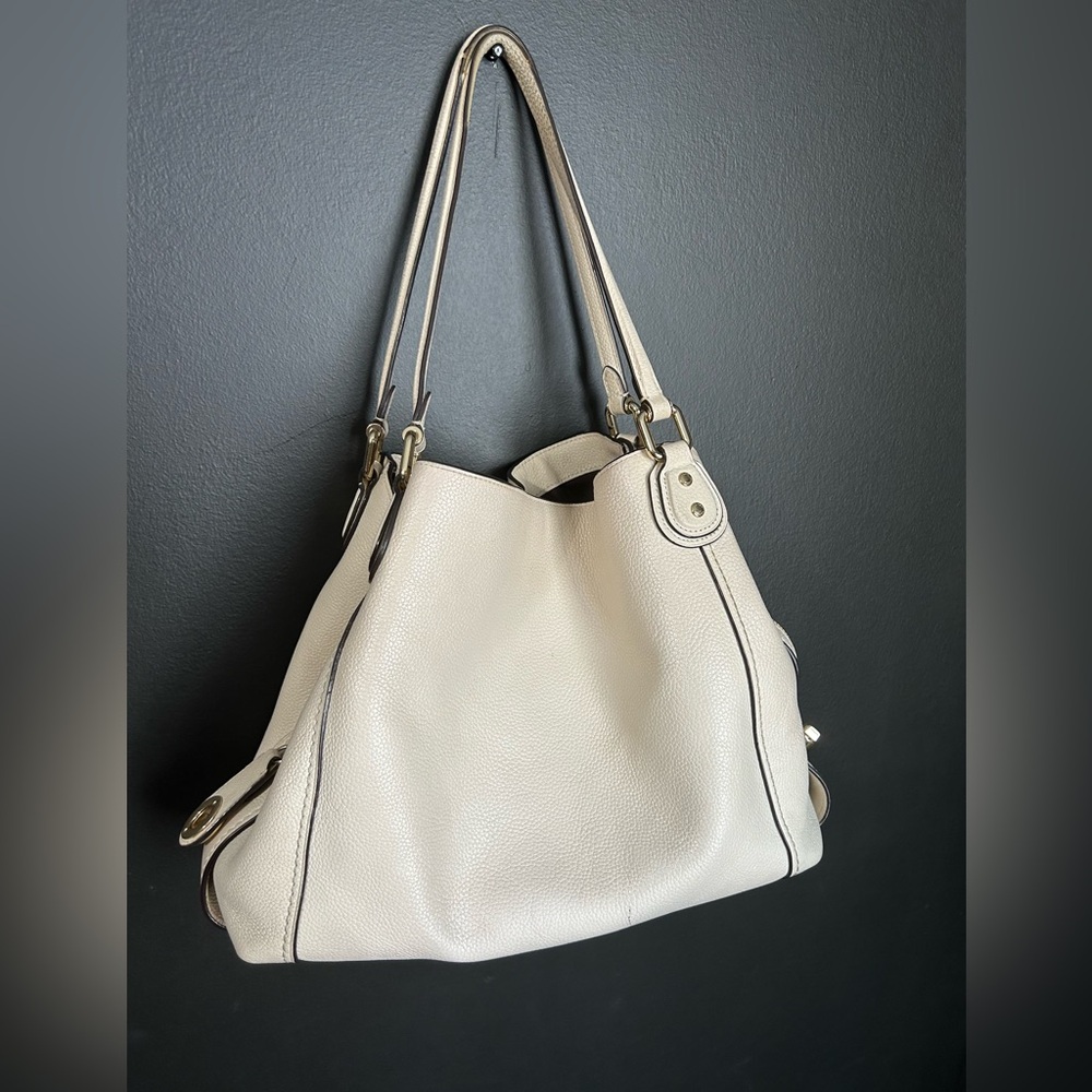 Coach Pebbled Leather Gallery Tote Bag 57125 Cream Shoulder Purse - Picture 2 of 6